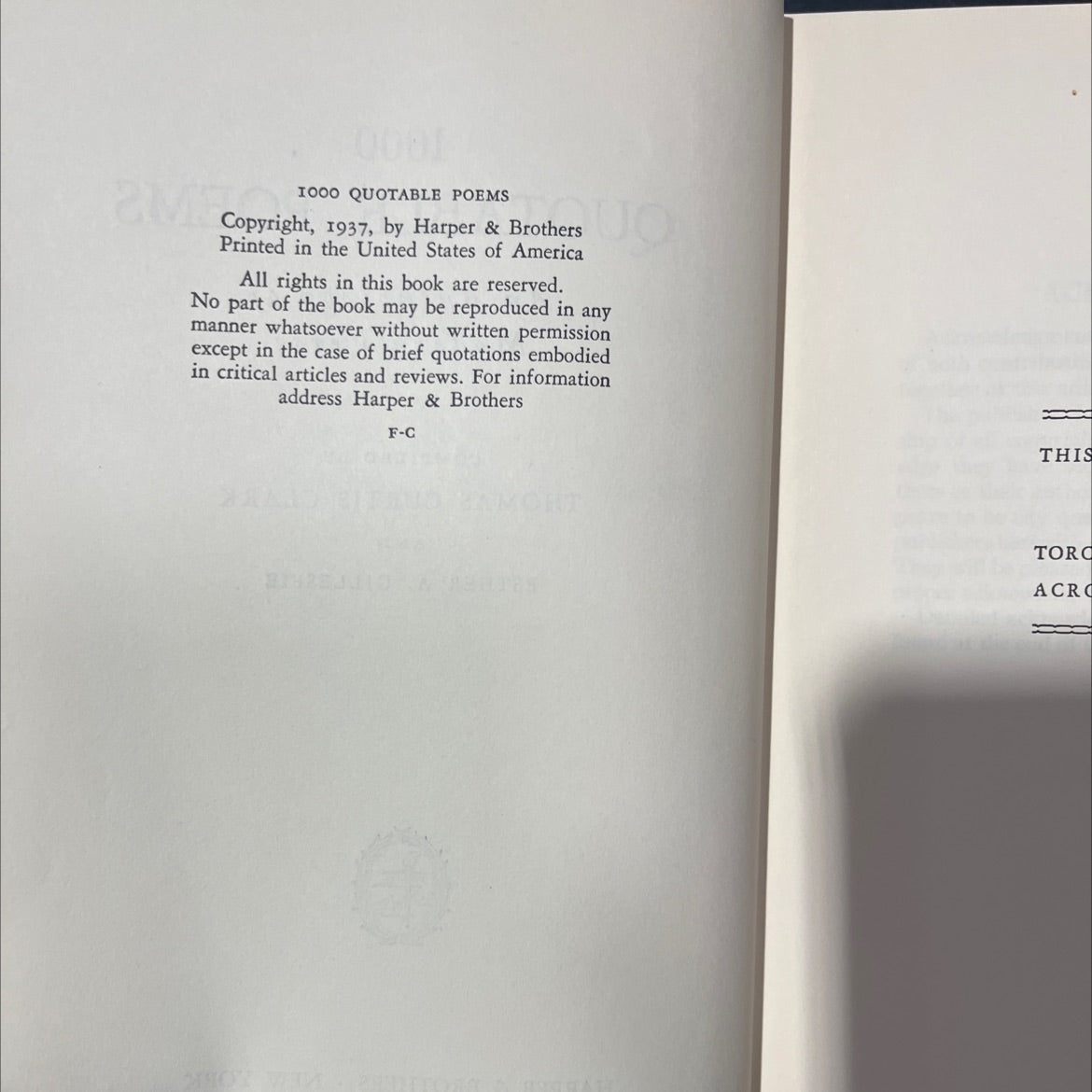 1000 quotable poems book, by Thomas Curtis Clark and Esther A. Gillespie, 1937 Hardcover image 3