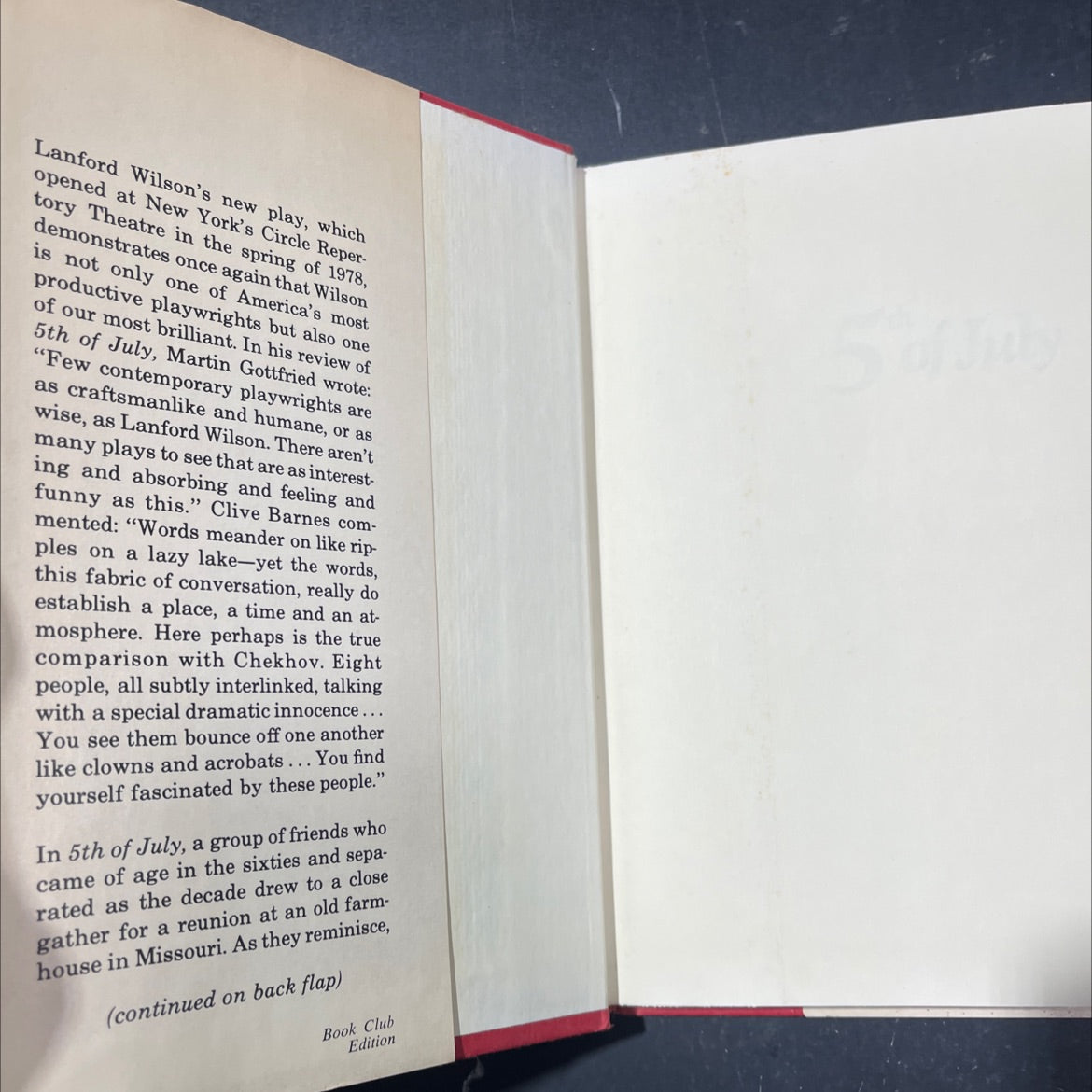 5th of July book, by Lanford Wilson, 1978 Hardcover image 4