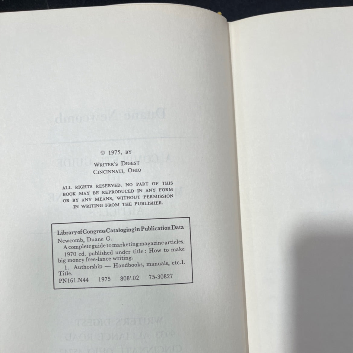 a complete guide to marketing magazine articles book, by Duane Newcomb, 1975 Hardcover image 3