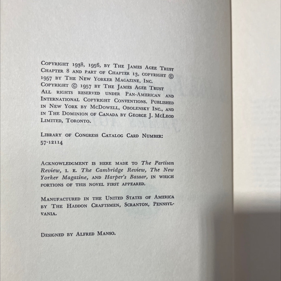 a death in the family book, by james agee, 1956 Hardcover image 3