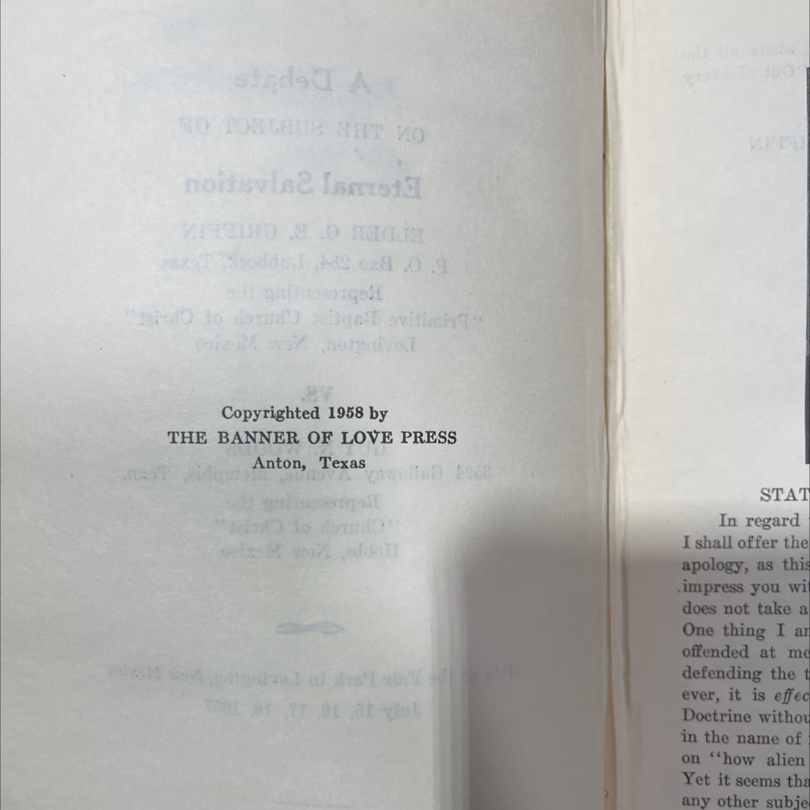 a debate on the subject of eternal salvation book, by elder g. e. griffin, guy n. woods, 1958 Hardcover image 3