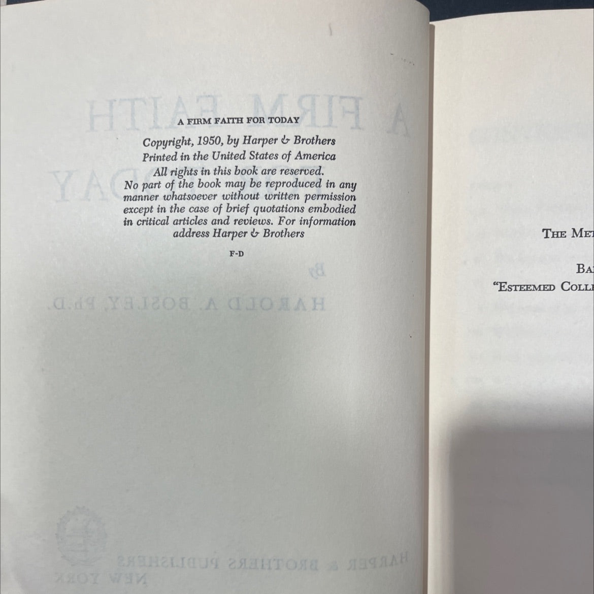 a firm faith for today book, by harold a. bosley, ph.d., 1950 Hardcover image 3
