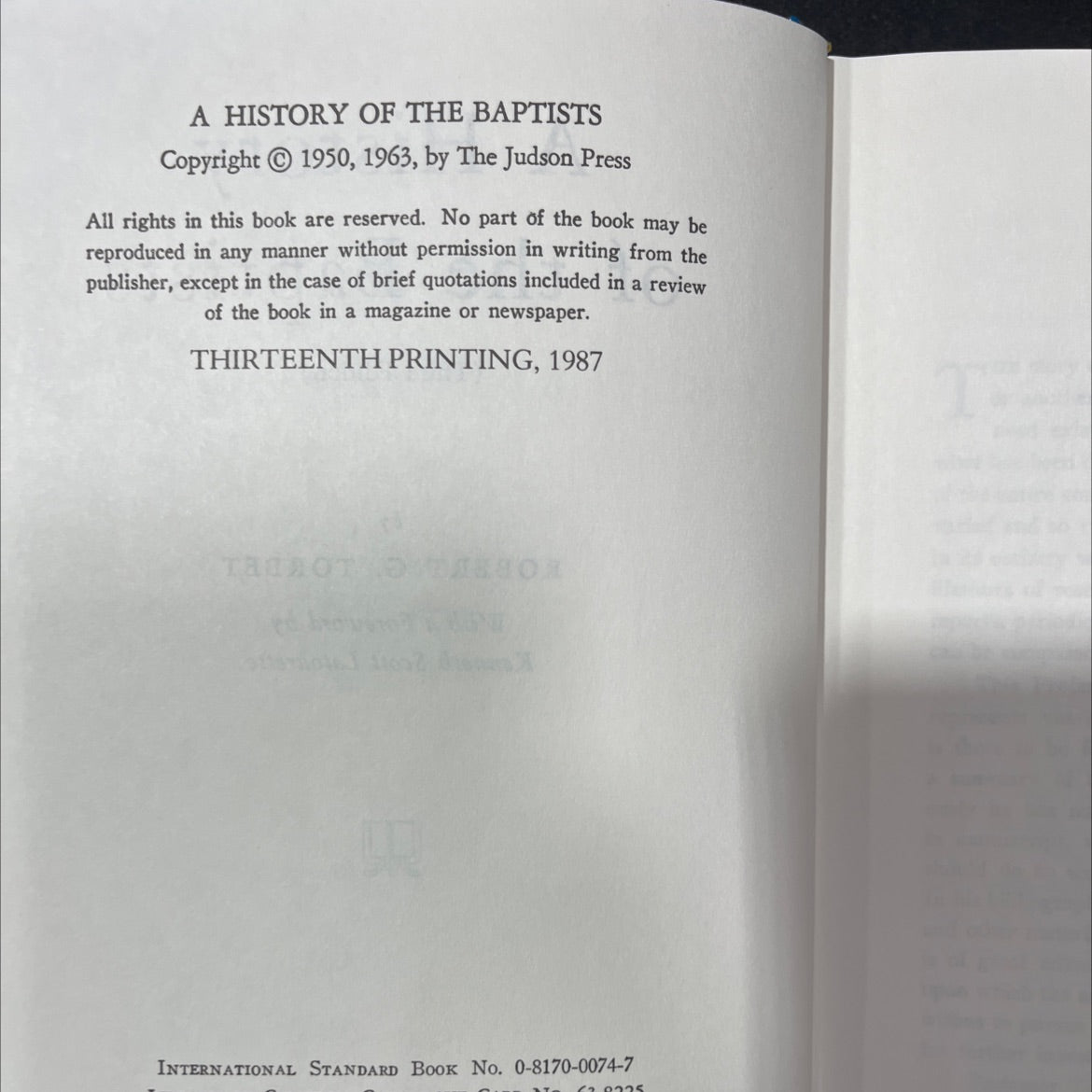 a history of the baptists book, by robert g. torbet, 1987 Hardcover, Vintage image 3