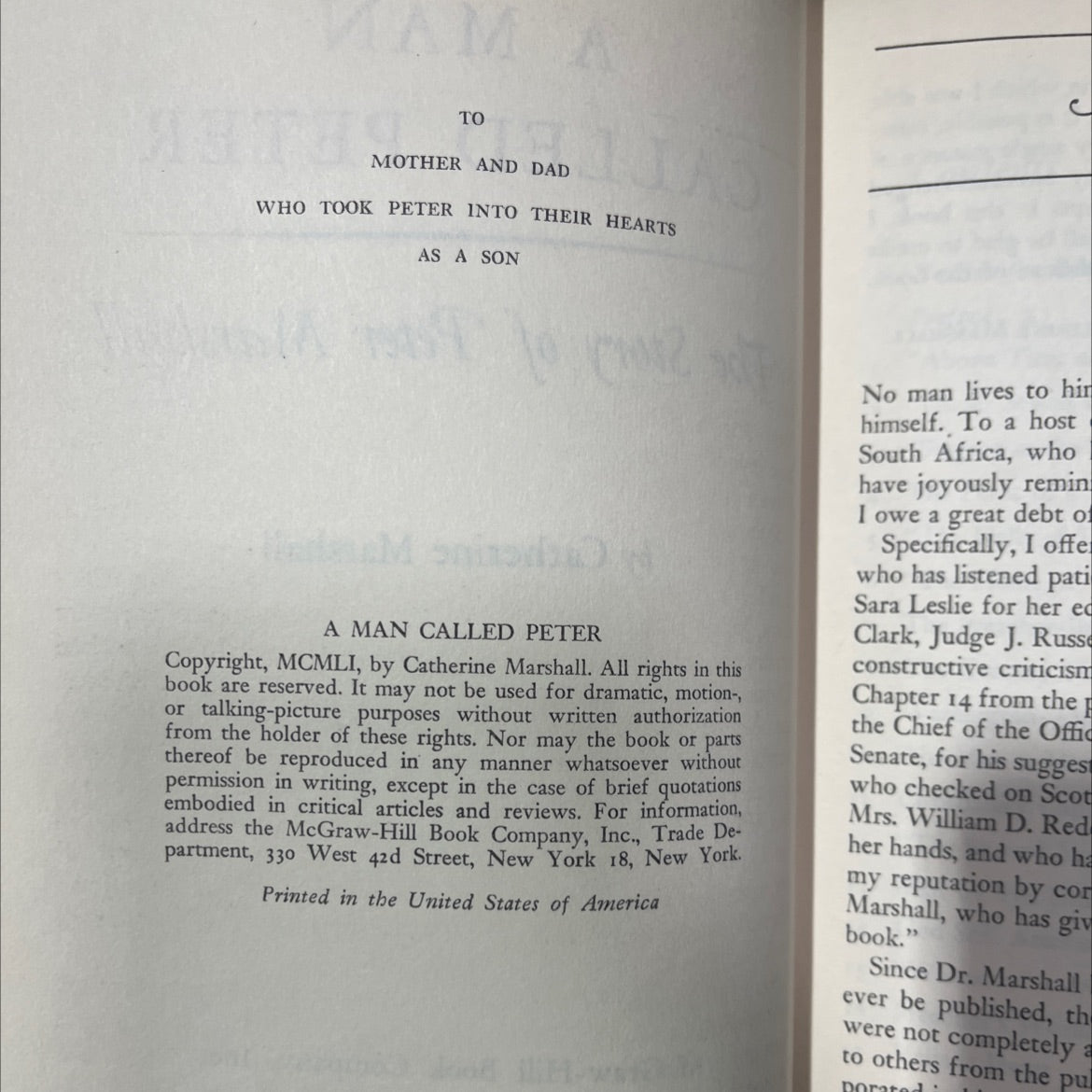 a man called peter book, by catherine marshall, 1951 Hardcover image 3