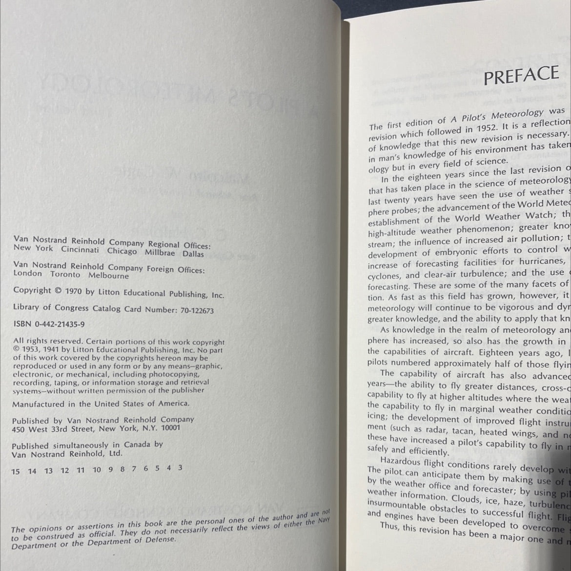 a pilot's meteorology book, by malcolm w. cagle, c. g. halpine, 1970 Hardcover image 3