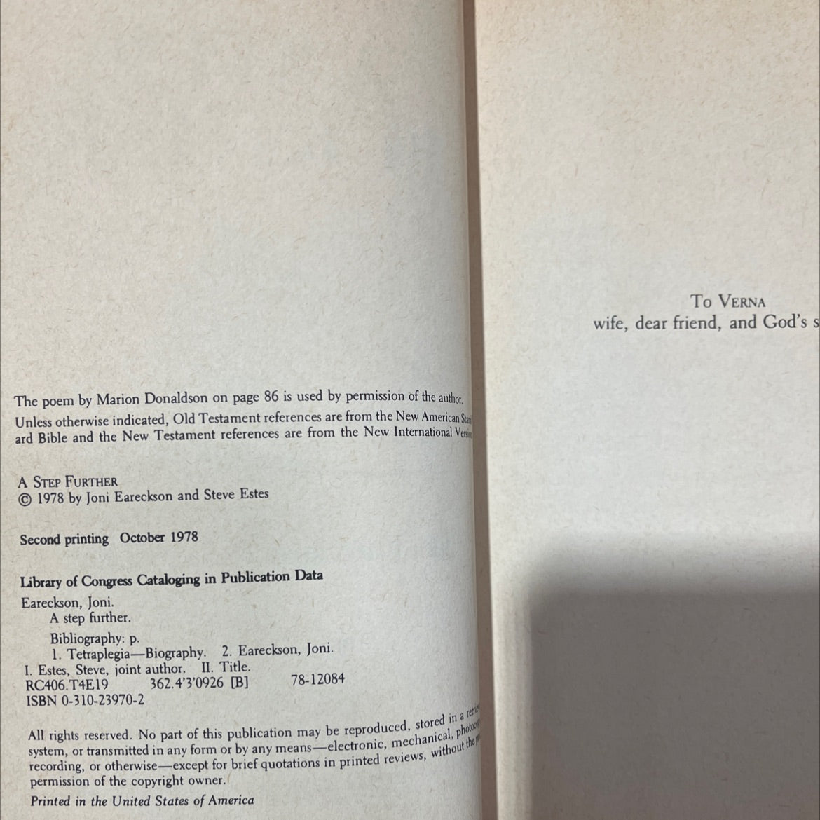 a step further book, by Joni Eareckson & Steve Estes, 1978 Hardcover image 3