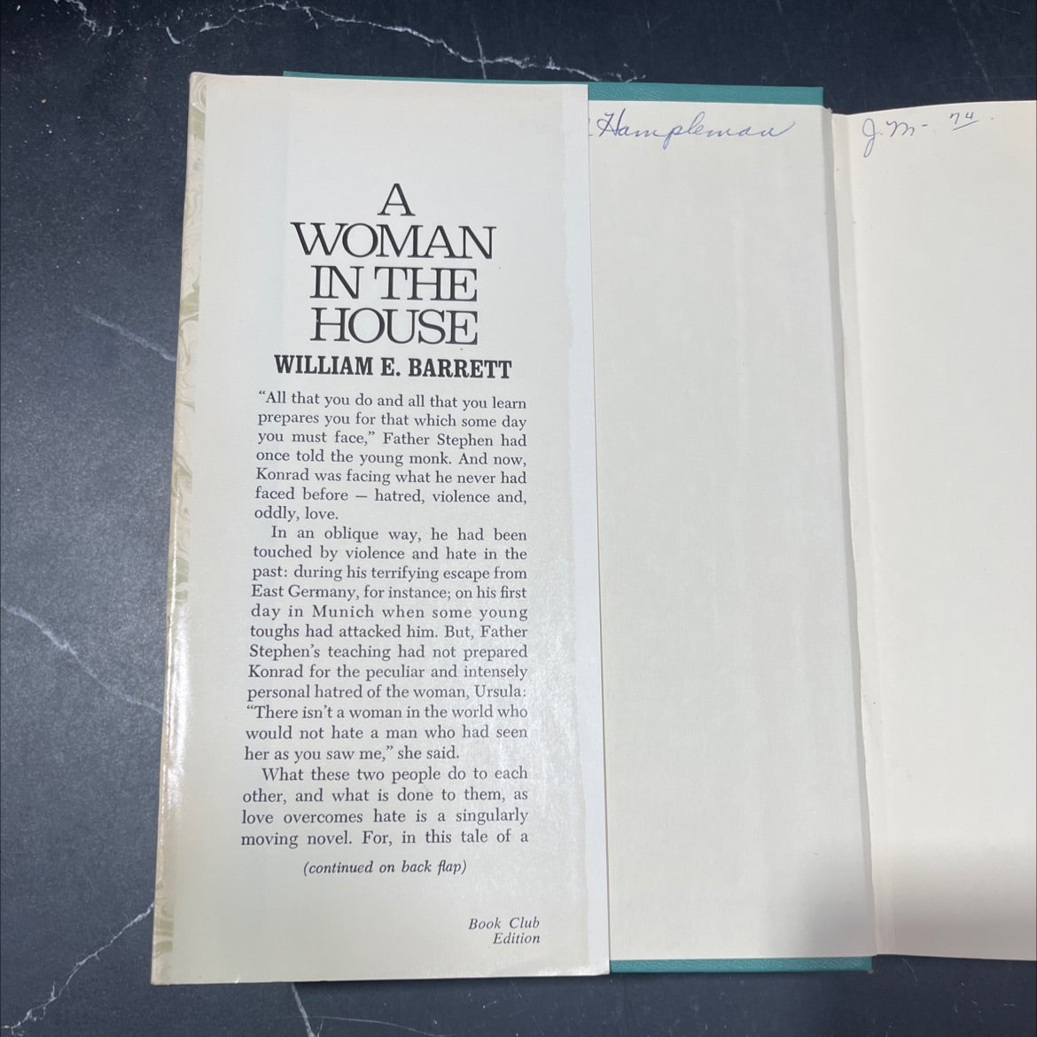 a woman in the house book, by William E. Barrett, 1971 Hardcover image 4