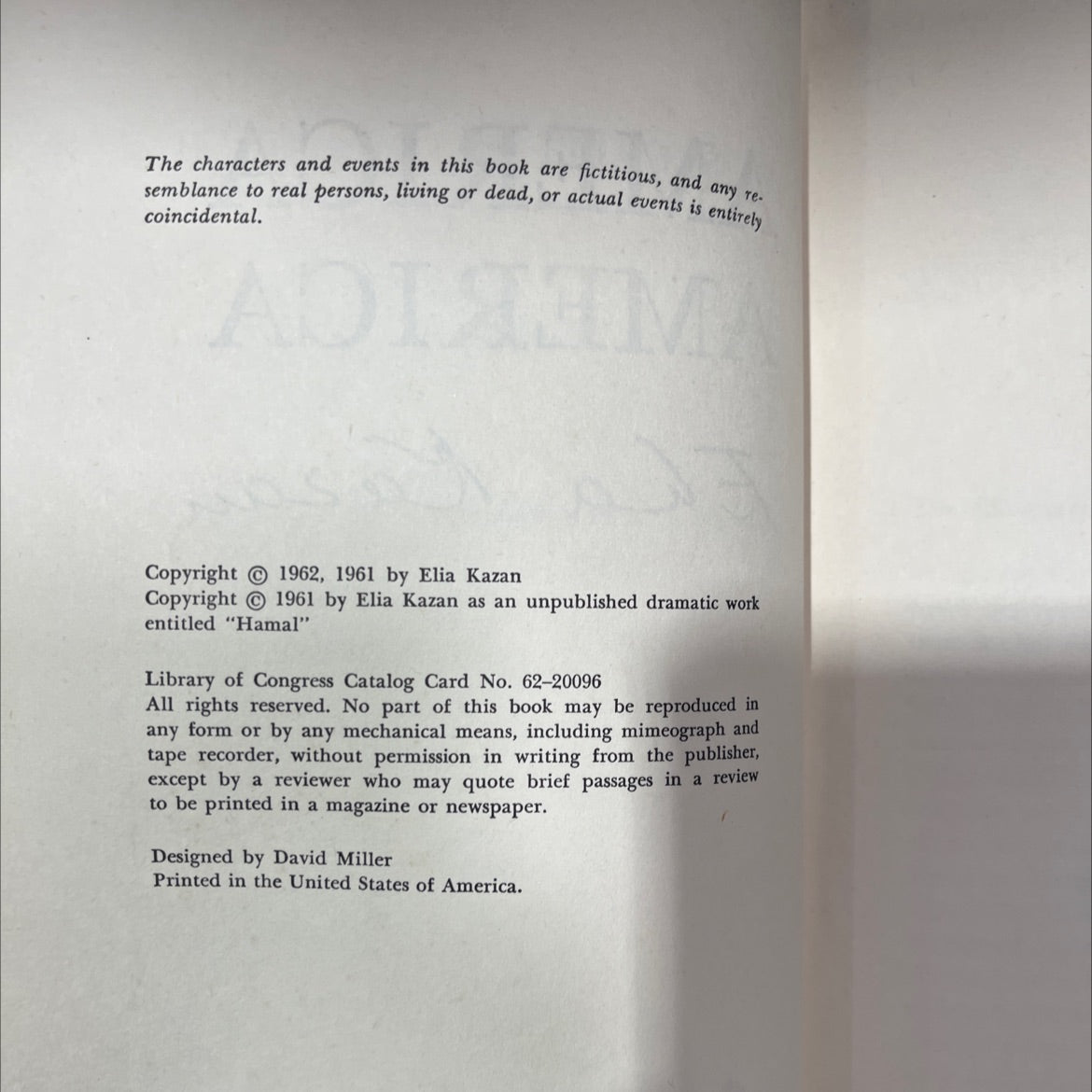 america america book, by elia kazan, 1962 Hardcover, Vintage image 3