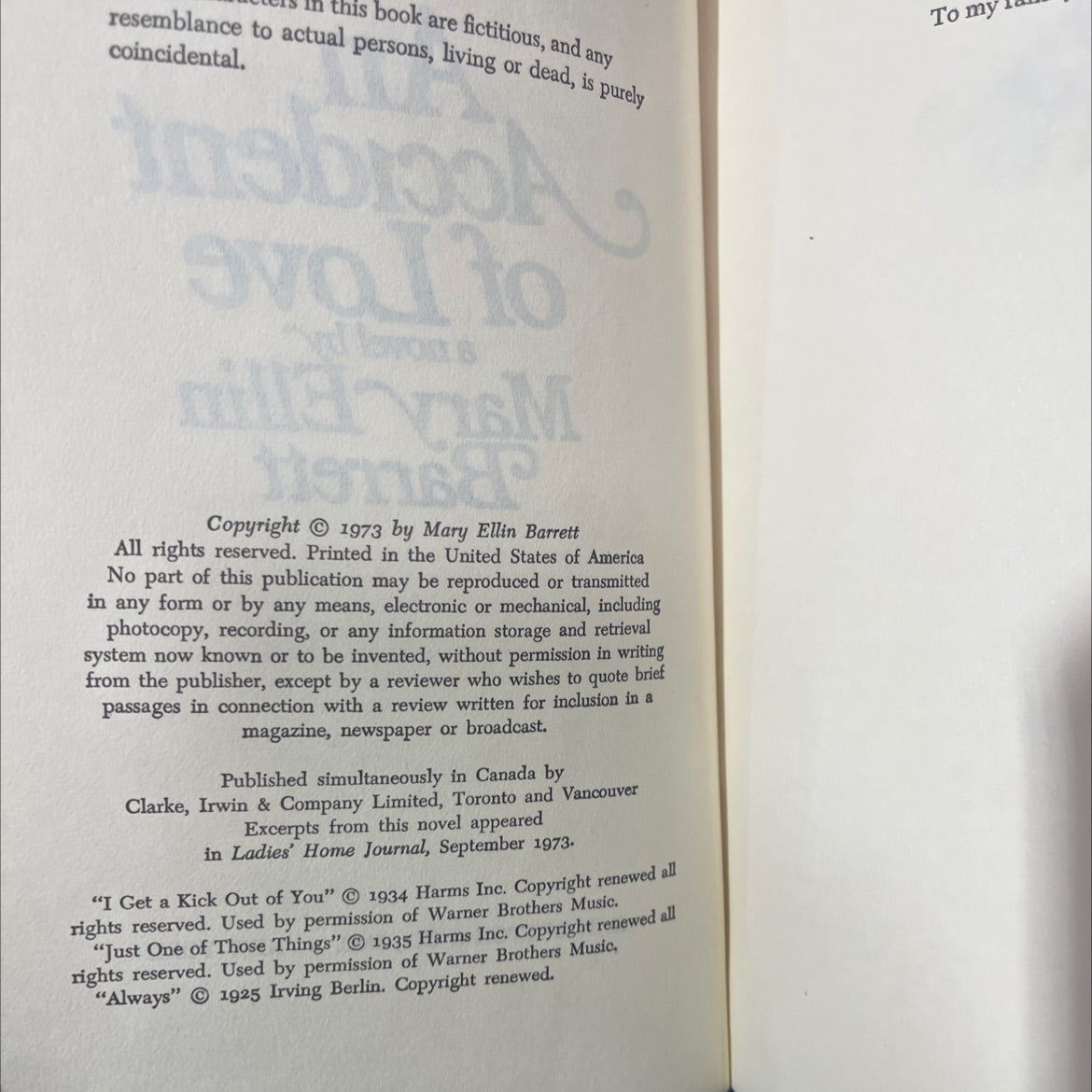 an accident of love book, by mary ellin barrett, 1973 Hardcover image 3