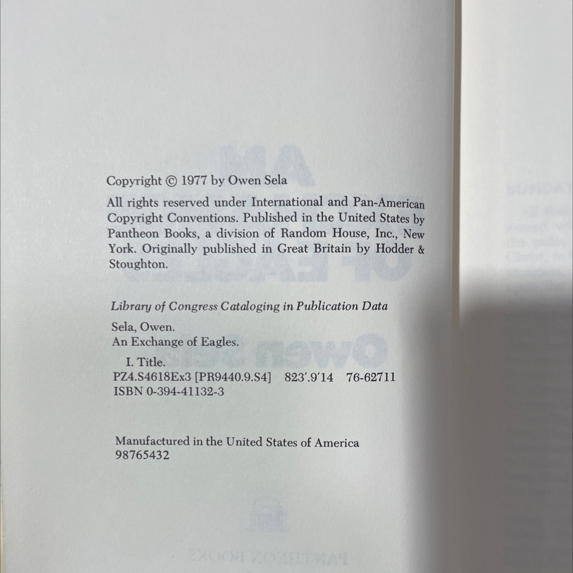 an exchange of eagles book, by Owen Sela, 1977 Hardcover image 3