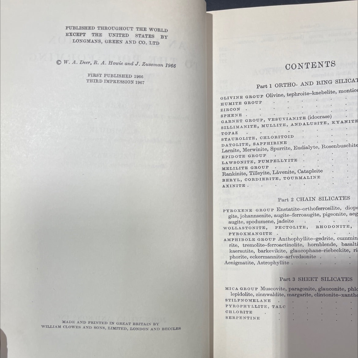 an introduction to the rock-forming minerals book, by w. a. deer, r. a. howie, j. zussman, 1967 Hardcover image 3