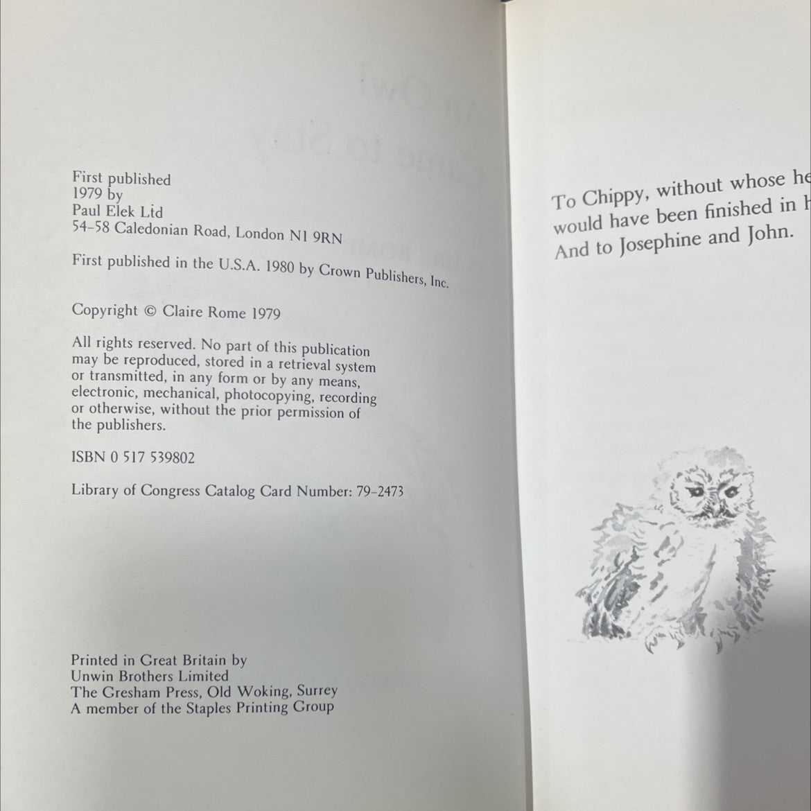 an owl came to stay book, by claire rome, 1980 Hardcover image 3