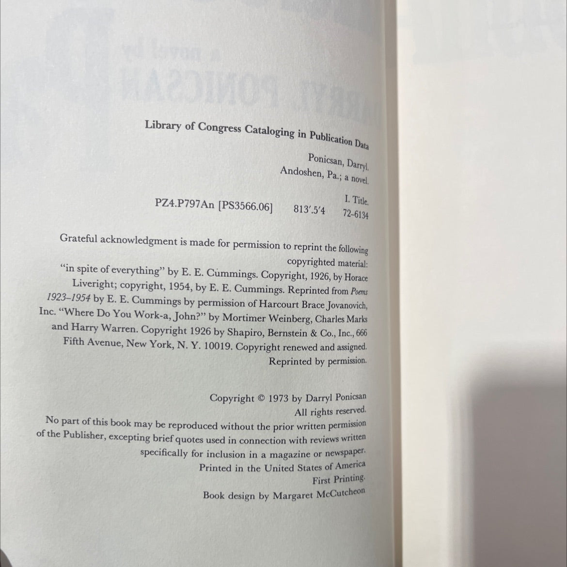 andoshen, pa; a novel book, by darryl ponicsan, 1973 Hardcover image 3