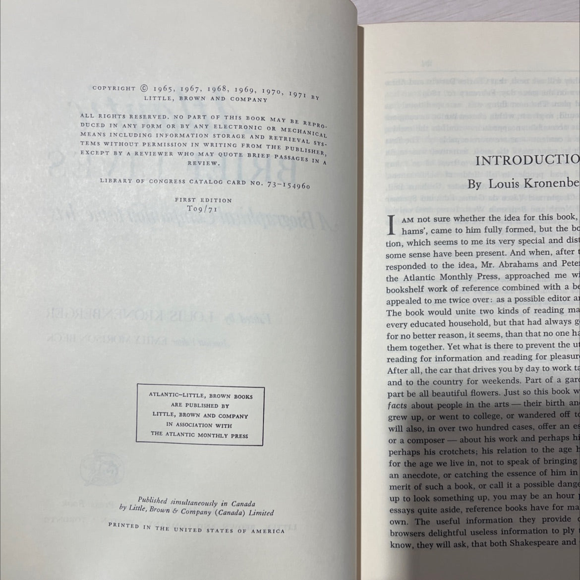 atlantic brief lives a biographical companion to the arts book, by louis kronenberger, 1971 Hardcover, First Edition, image 3