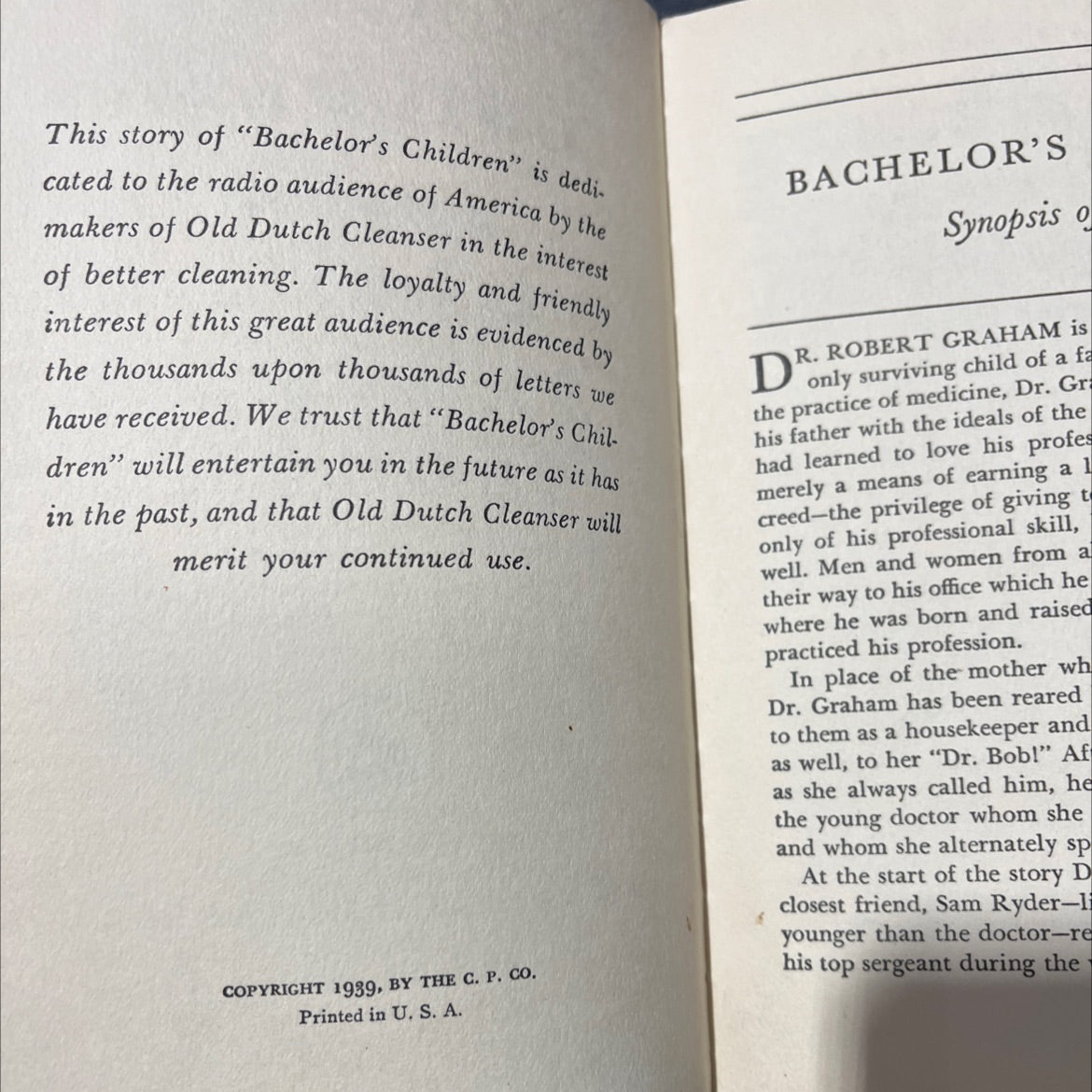 bachelor's children a synopsis of the radio program book, by bess flynn, 1939 Hardcover image 3