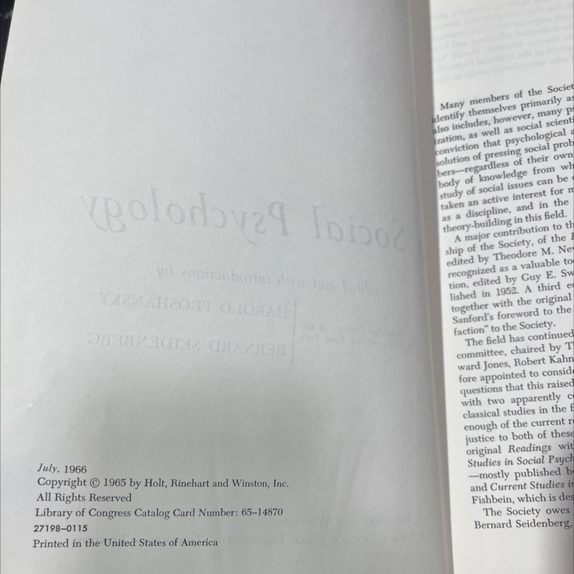 basic studies in social psychology book, by robert jones, harold kahn, harold proshansky, bernard seidenberg, 1966 image 3
