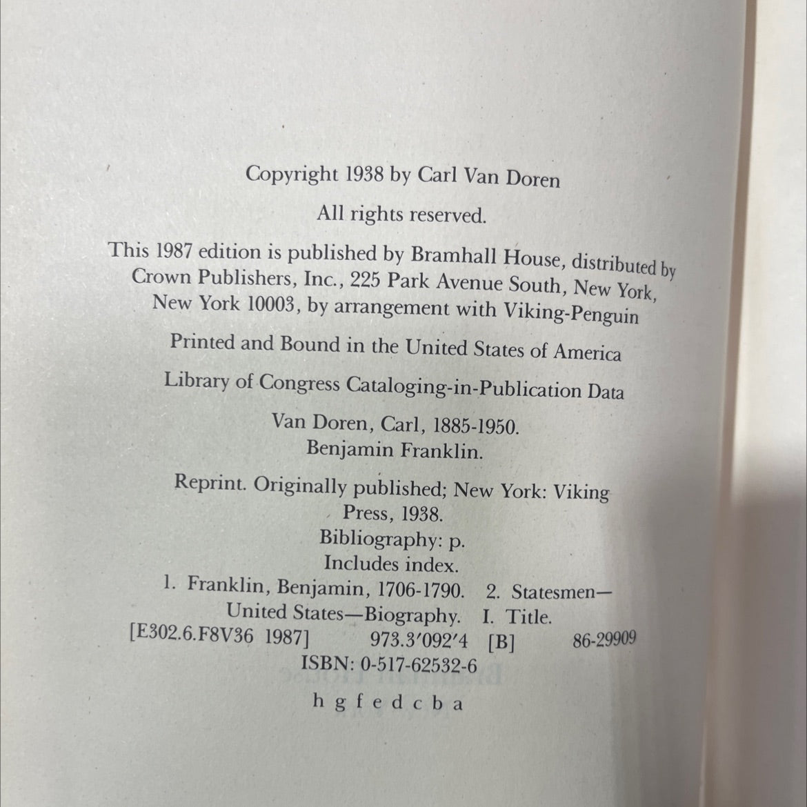 benjamin franklin book, by carl van doren, 1987 Hardcover image 3