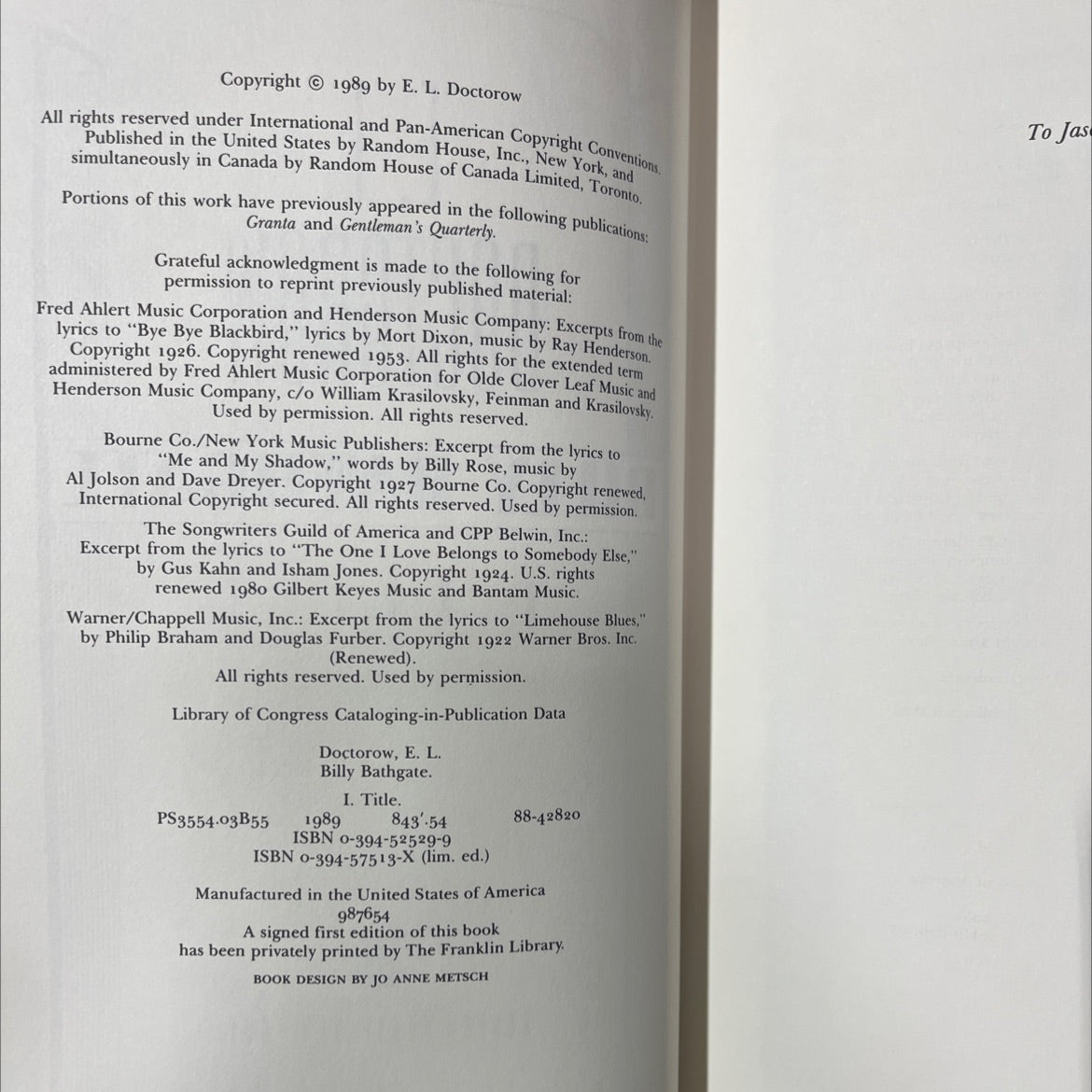 billy bathgate book, by E. L. Doctorow, 1989 Hardcover image 3