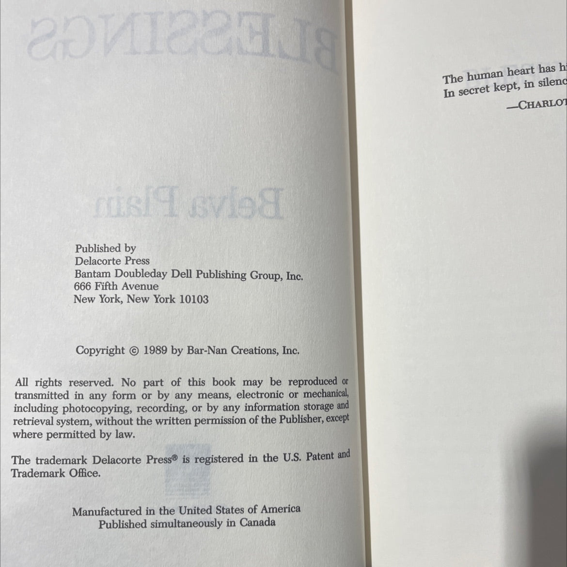 blessings book, by belva plain, 2010 Hardcover image 3