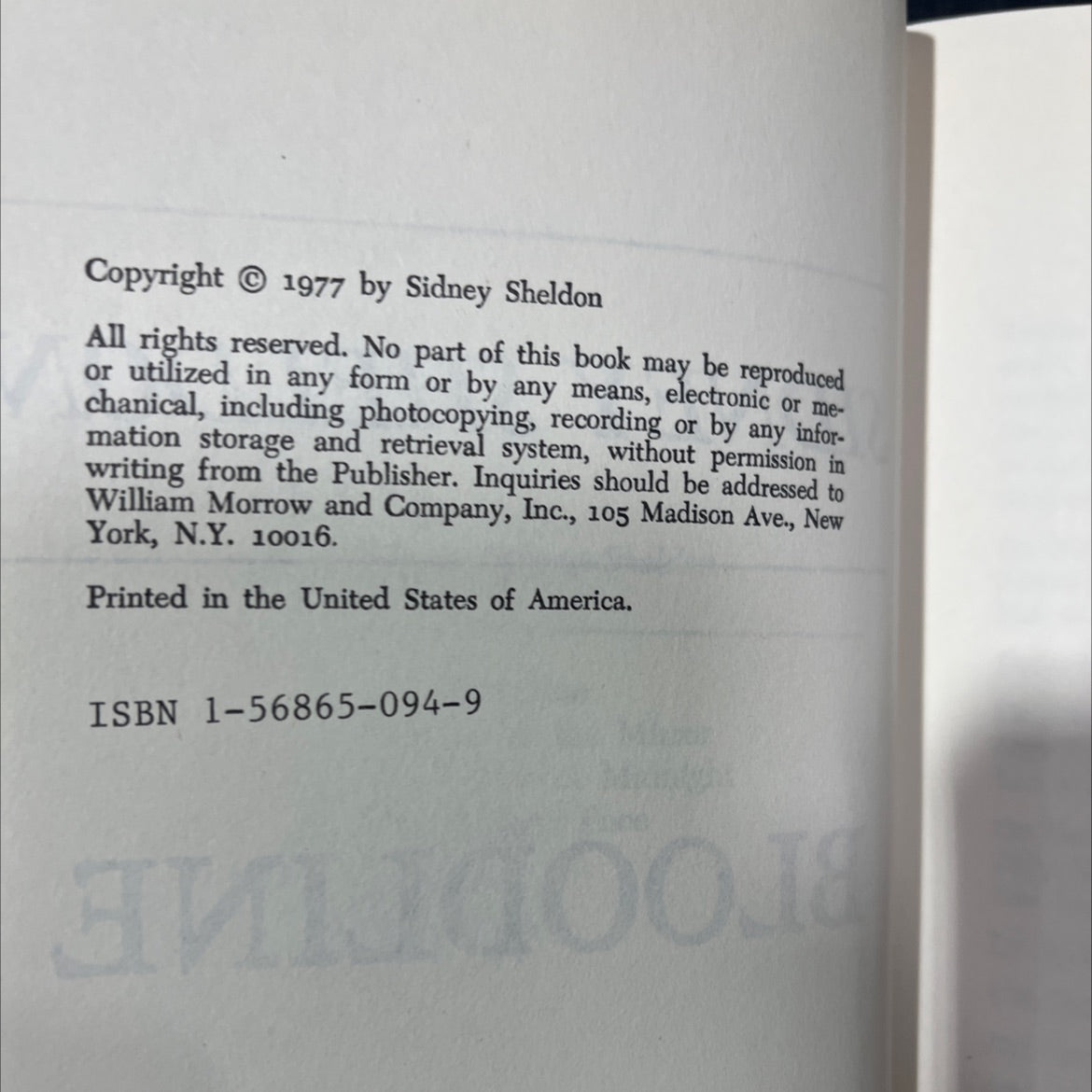 bloodline book, by sidney sheldon, 1977 Hardcover image 3