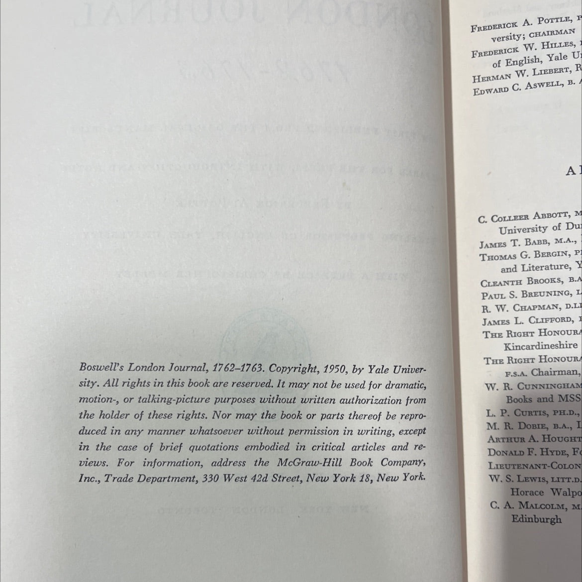 boswell's london journal 1762-1763 book, by james boswell, 1950 Hardcover image 3