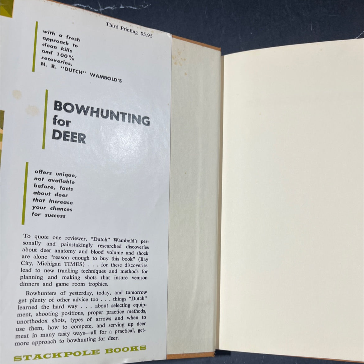 bowhunting for deer book, by h. r. wambold, 1965 Hardcover image 4