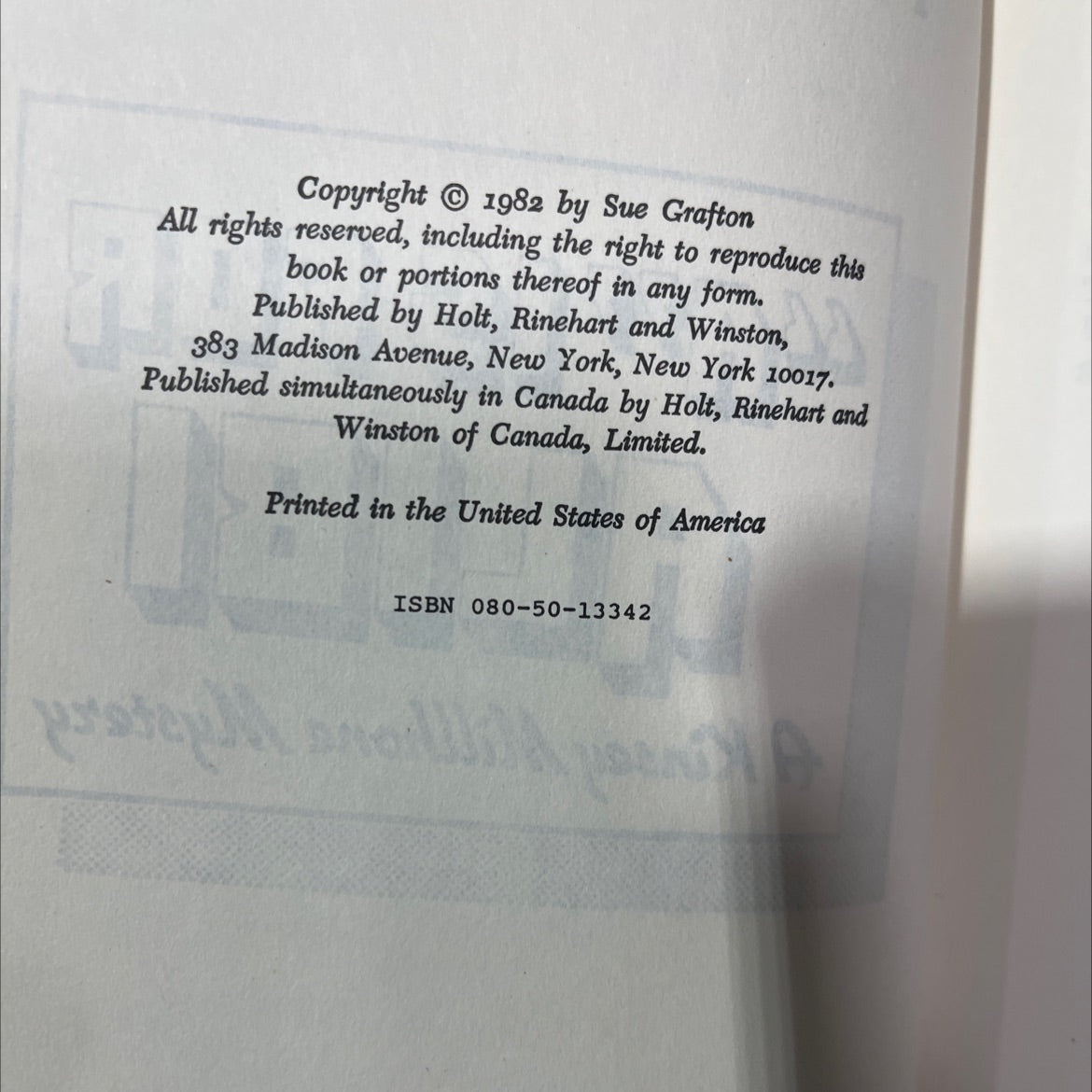 ca is for alibi book, by sue grafton, 1982 Hardcover image 3