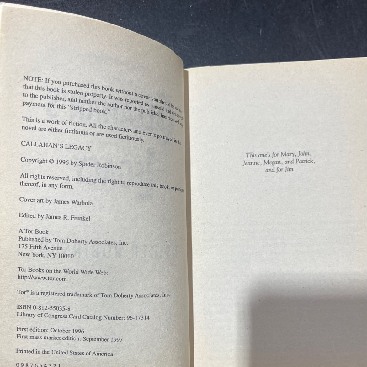 callahan's legacy book, by spider robinson, 1996 Paperback image 3