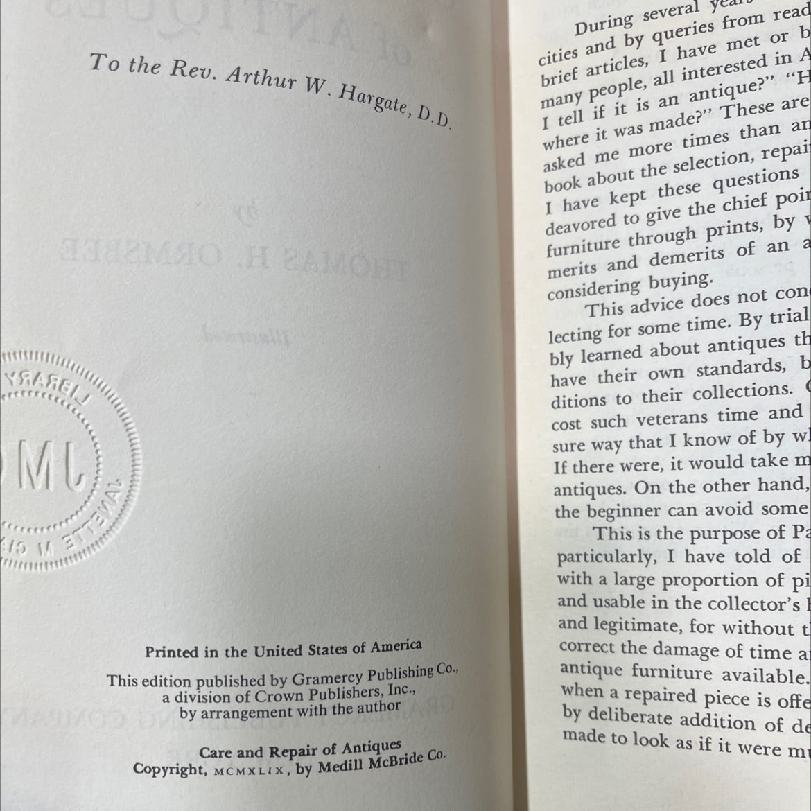 care and repair of antiques book, by thomas h. ormsbee, 1949 Hardcover image 3