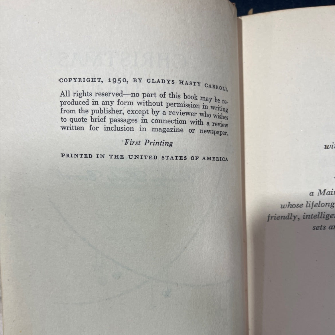 christmas without johnny book, by gladys hasty carroll, 1950 Hardcover, First Edition image 3