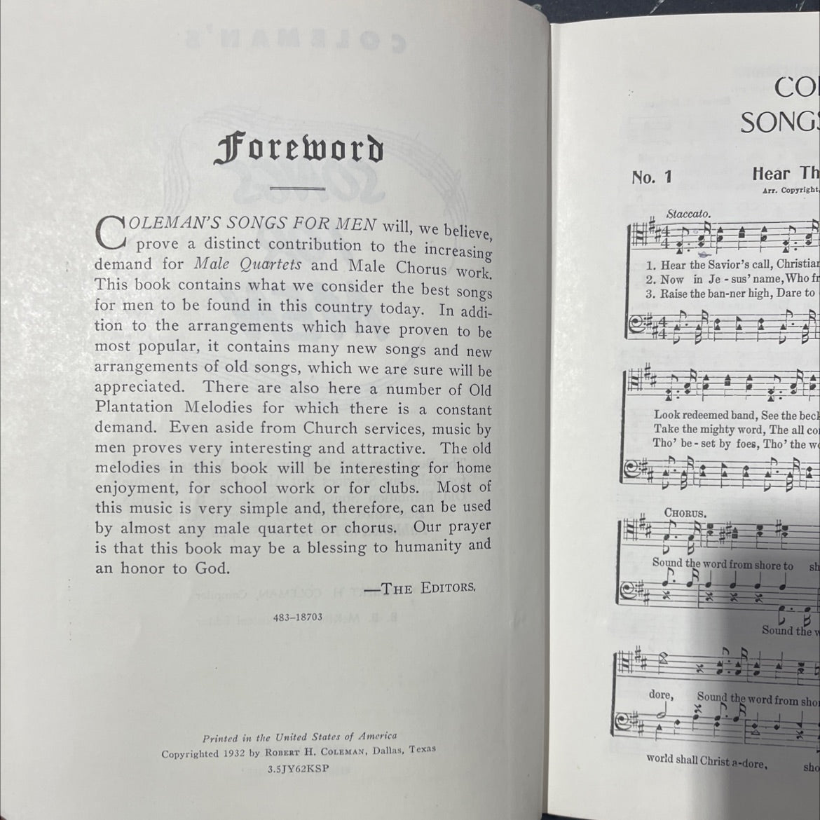 coleman's songs for men book, by robert h. coleman, 1932 Hardcover image 3