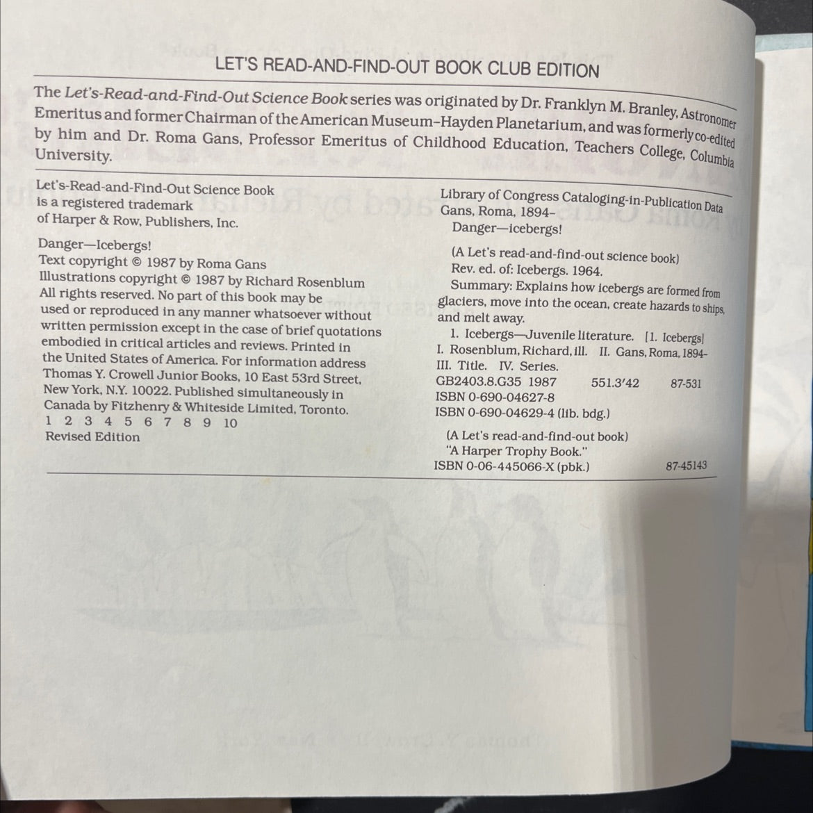 danger-icebergs! book, by roma gans, 1987 Hardcover image 3