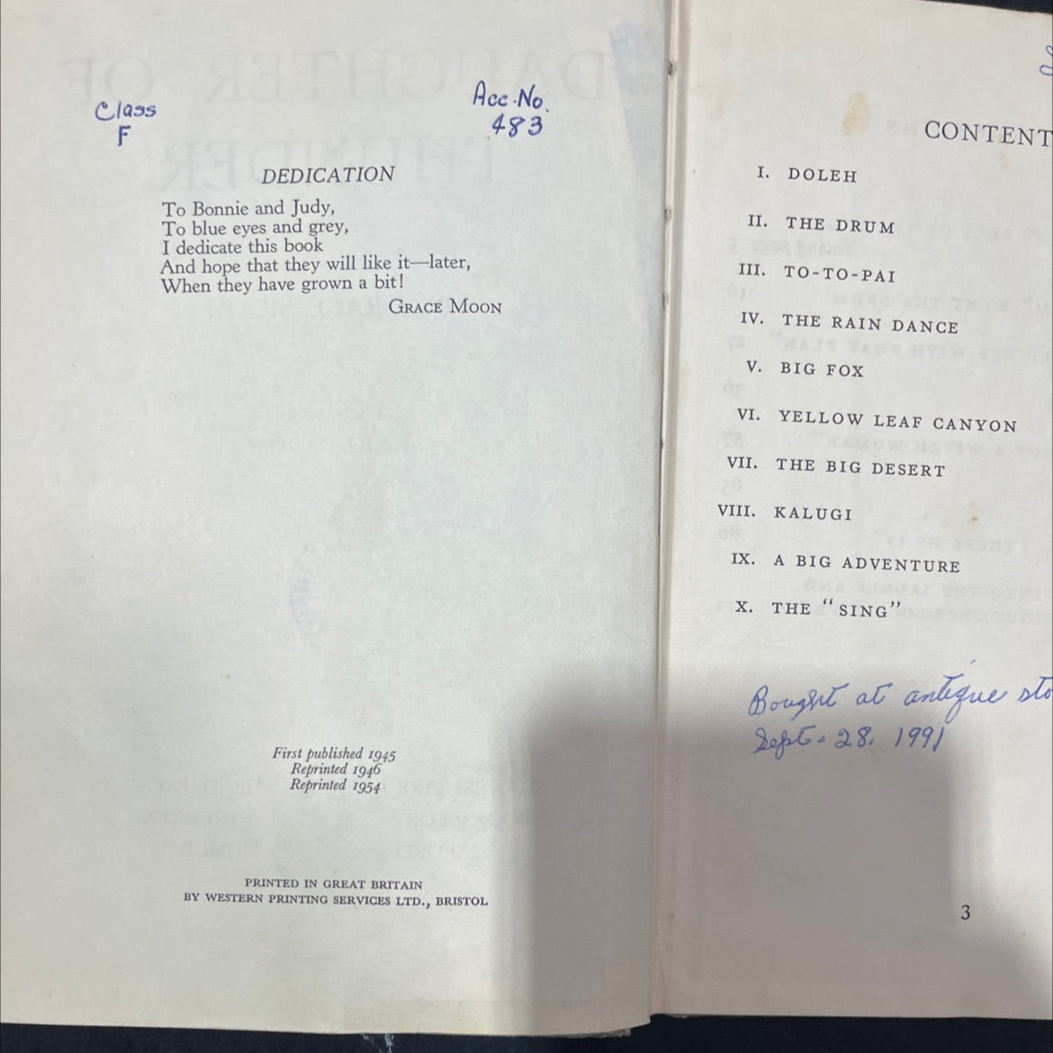 daughter of thunder book, by grace moon, 1954 Hardcover image 3