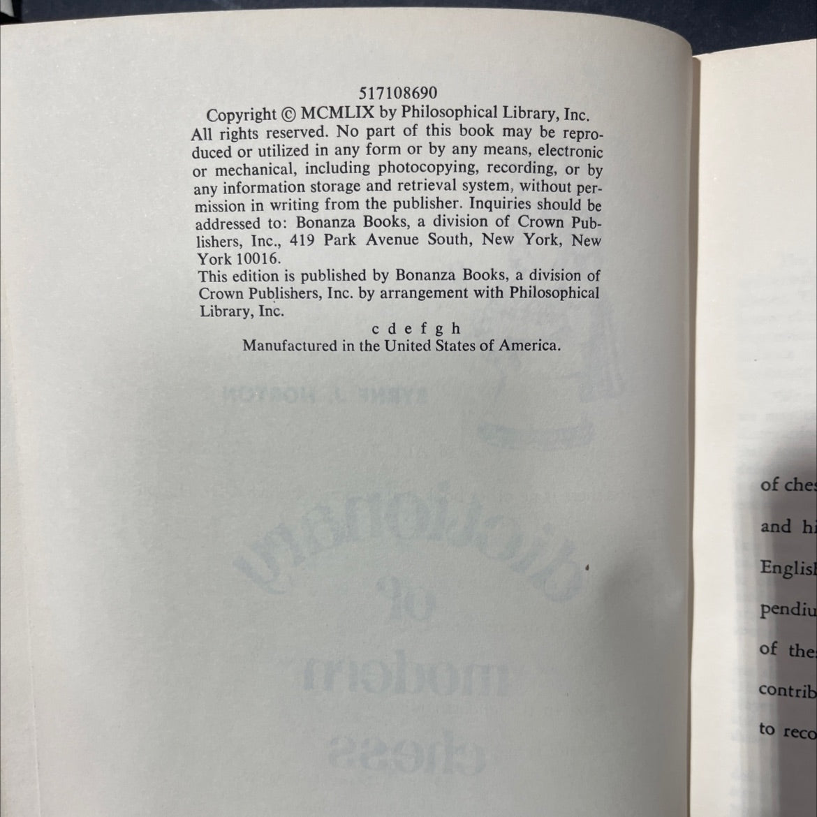 dictionary of modern chess book, by byrne j. horton, 1959 Hardcover image 3