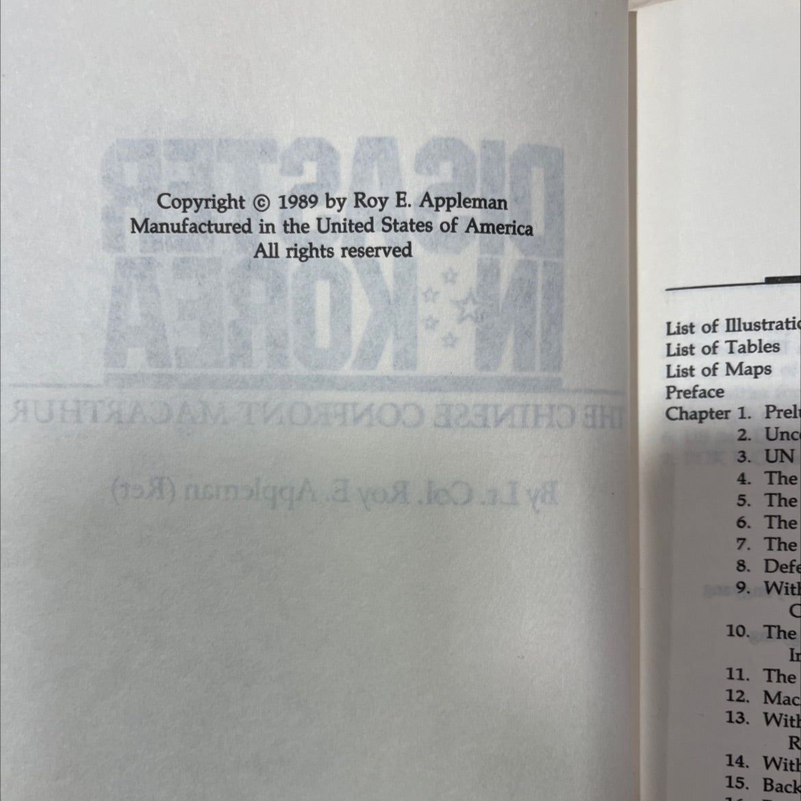 disaster in korea the chinese confront macarthur book, by Lt. Col. Roy E. Appleman (Ret), 1989 Hardcover image 3