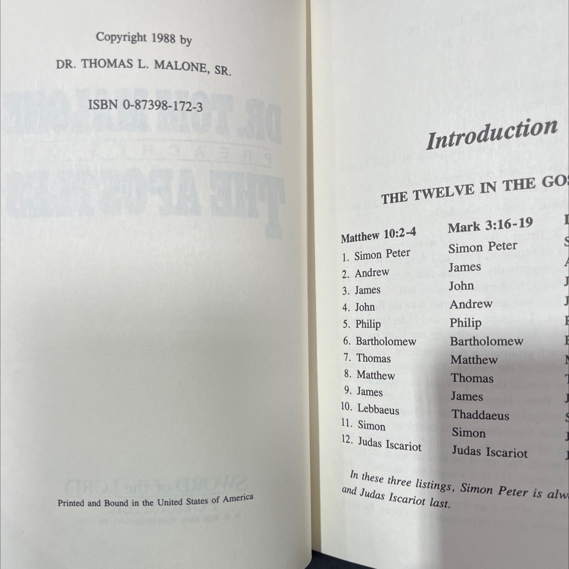 dr.tom malone preaches on the apostles sword book, by dr. thomas l. malone, sr., 1988 Hardcover image 3