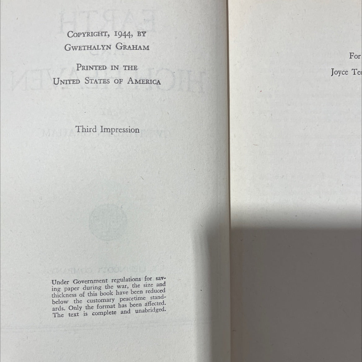 earth and high heaven book, by gwethalyn graham, 1944 Hardcover image 3