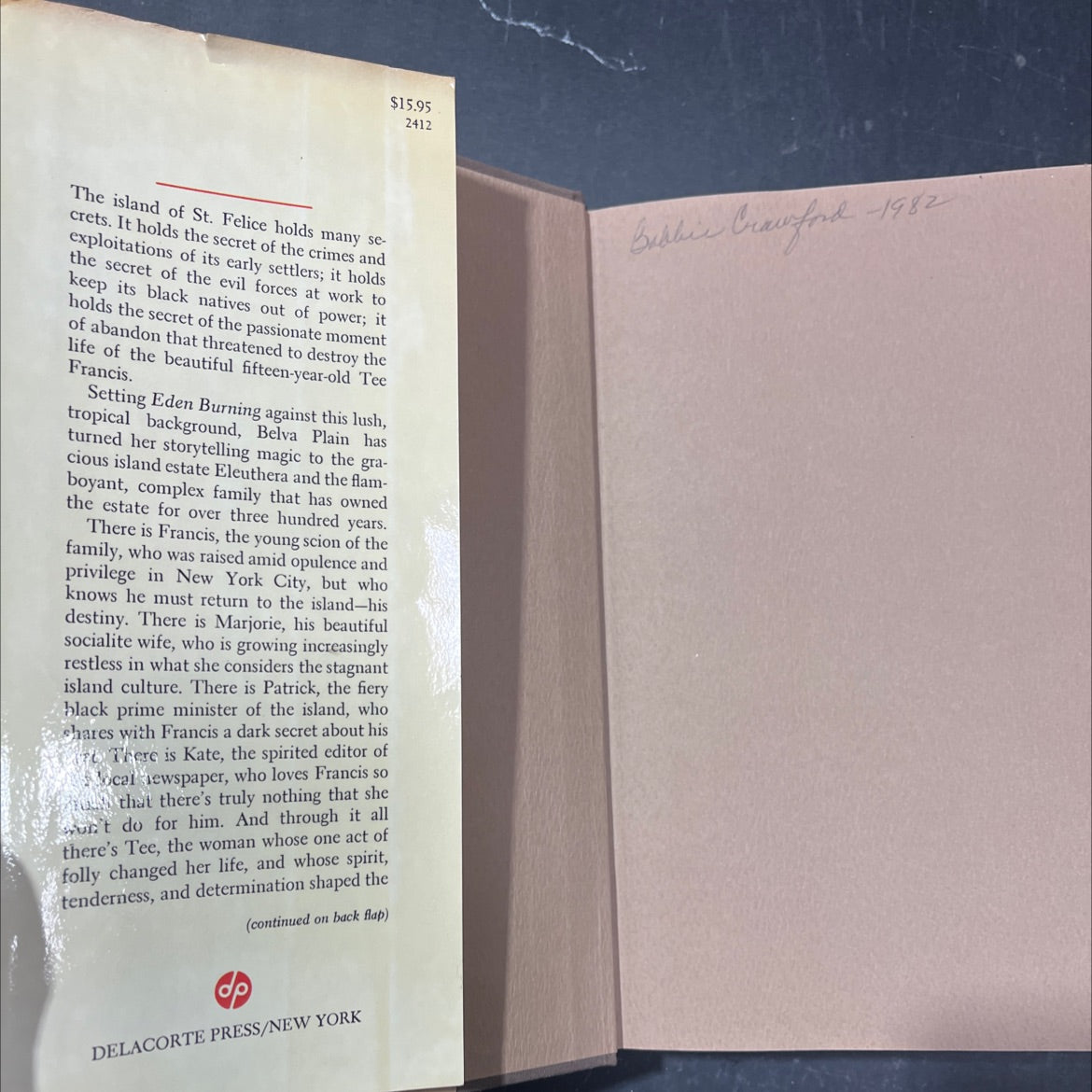 eden burning book, by belva plain, 1982 Hardcover image 4