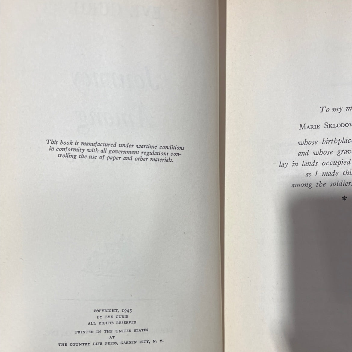 eve curie journey among warriors book, by eve curie, 1943 Hardcover image 3