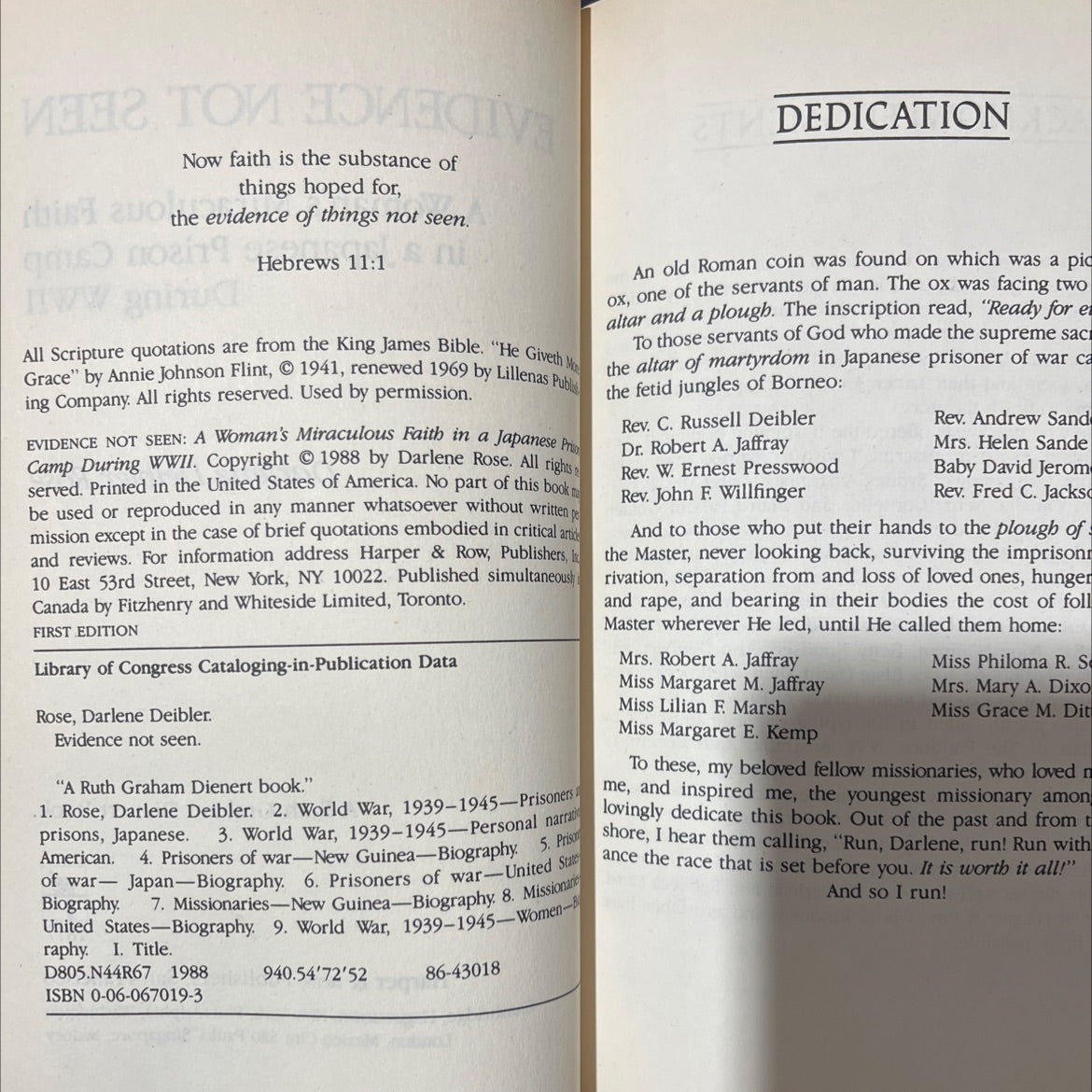 evidence not seen a woman's miraculous faith in a japanese prison camp during wwii book, by Darlene Deibler Rose, 1988 image 3