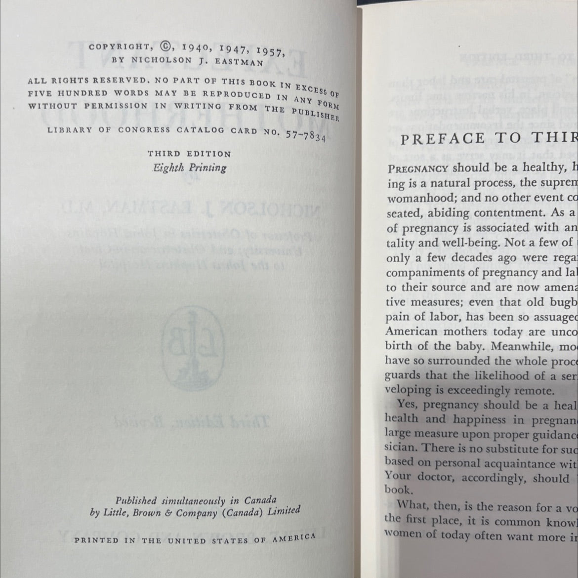 expectant motherhood book, by nicholson j. eastman, m.d., 1957 Hardcover image 3