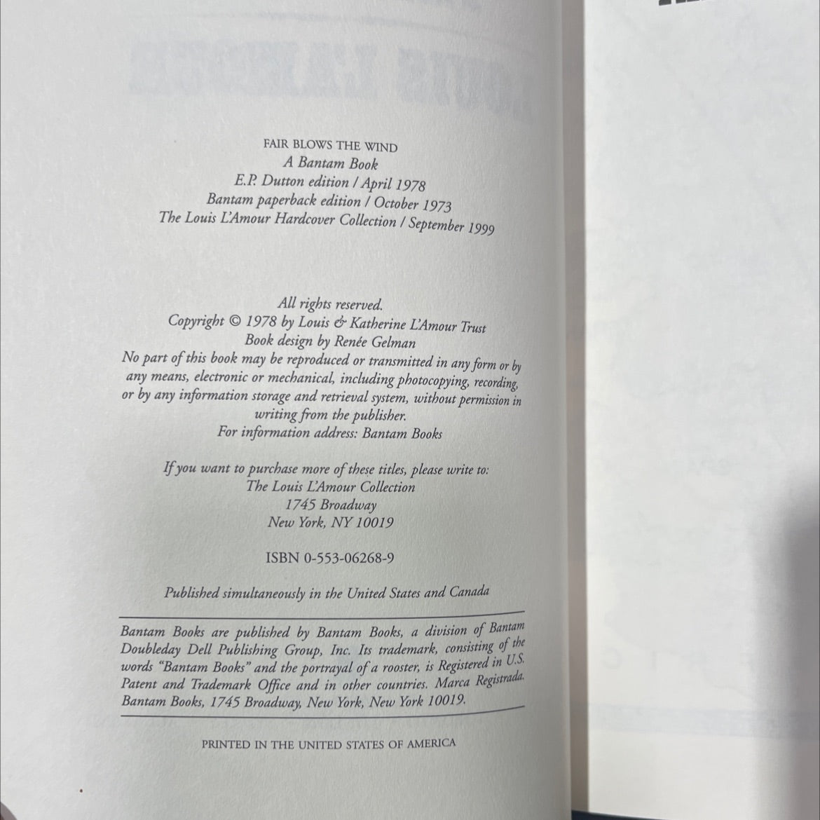 fair blows the wind book, by louis l'amour, 1978 Leather image 3