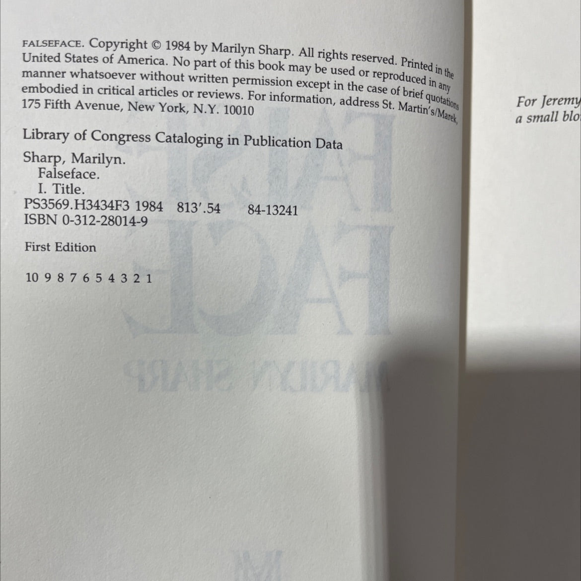 false face book, by marilyn sharp, 1984 Hardcover image 3