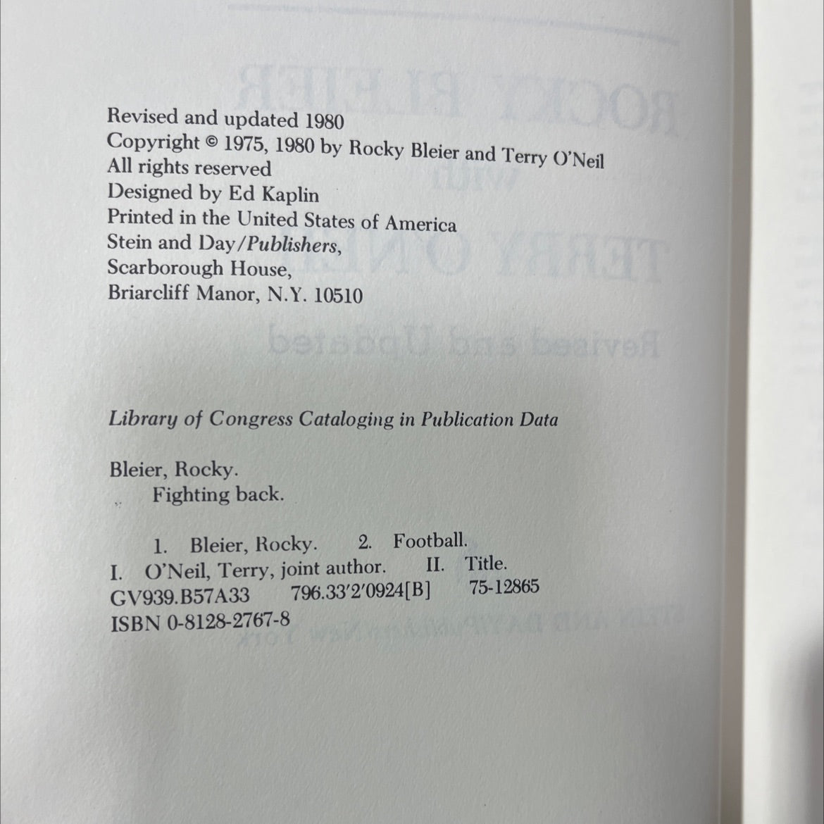 fighting back rocky bleier book, by rocky bleier, terry o'neil, 1980 Hardcover image 3