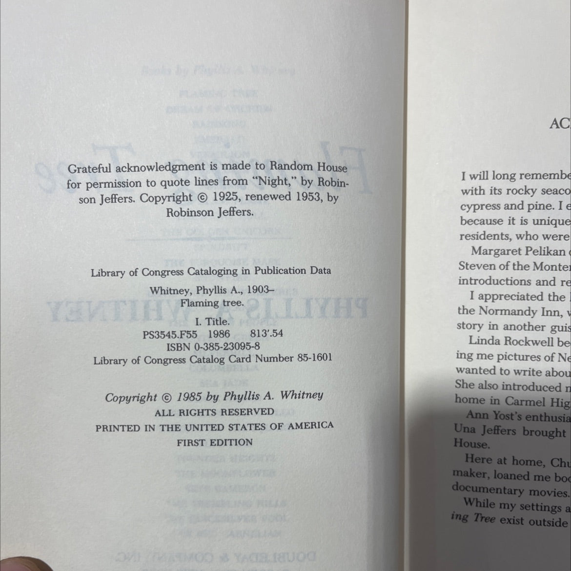 flaming tree book, by phyllis a. whitney, 1986 Hardcover, Vintage image 3