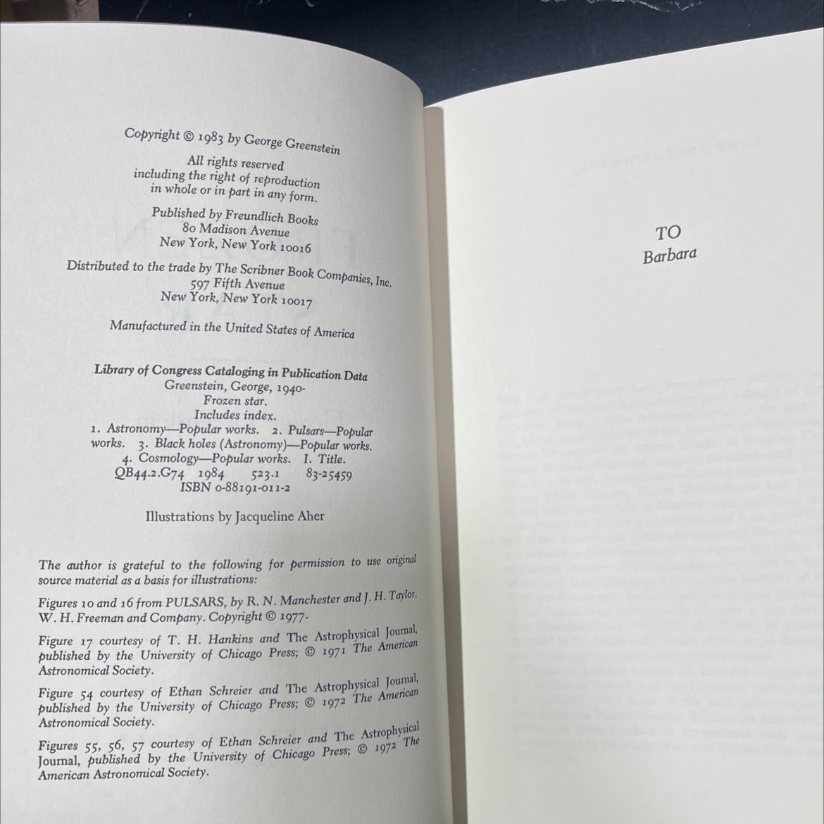 frozen star book, by George Greenstein, 1983 Hardcover image 3
