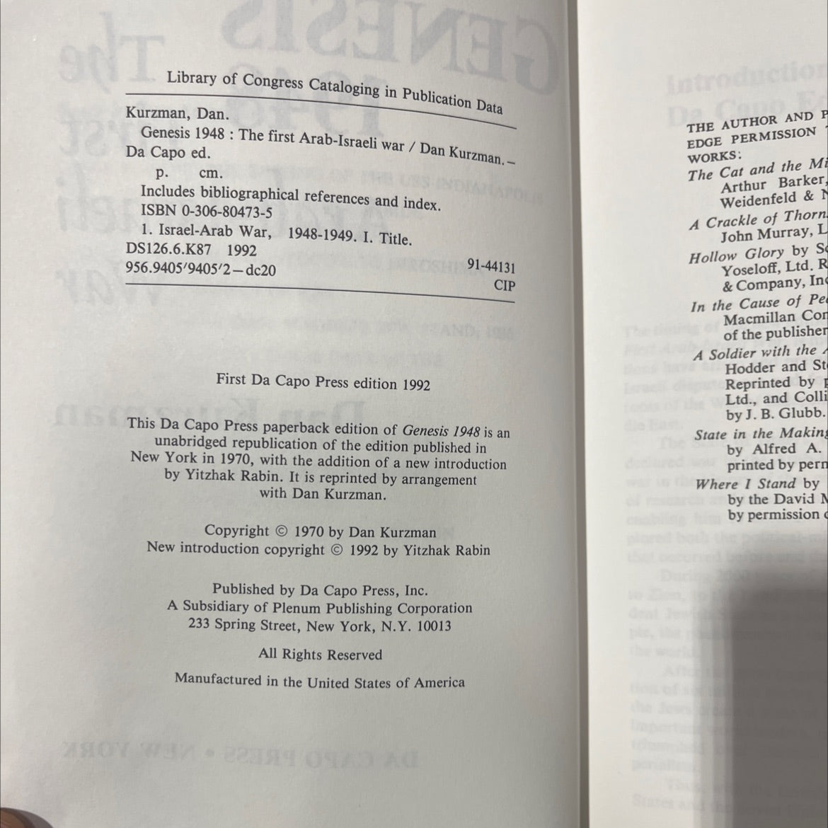 genesis 1948: the first arab-israeli war book, by Dan Kurzman, 1992 Paperback image 3