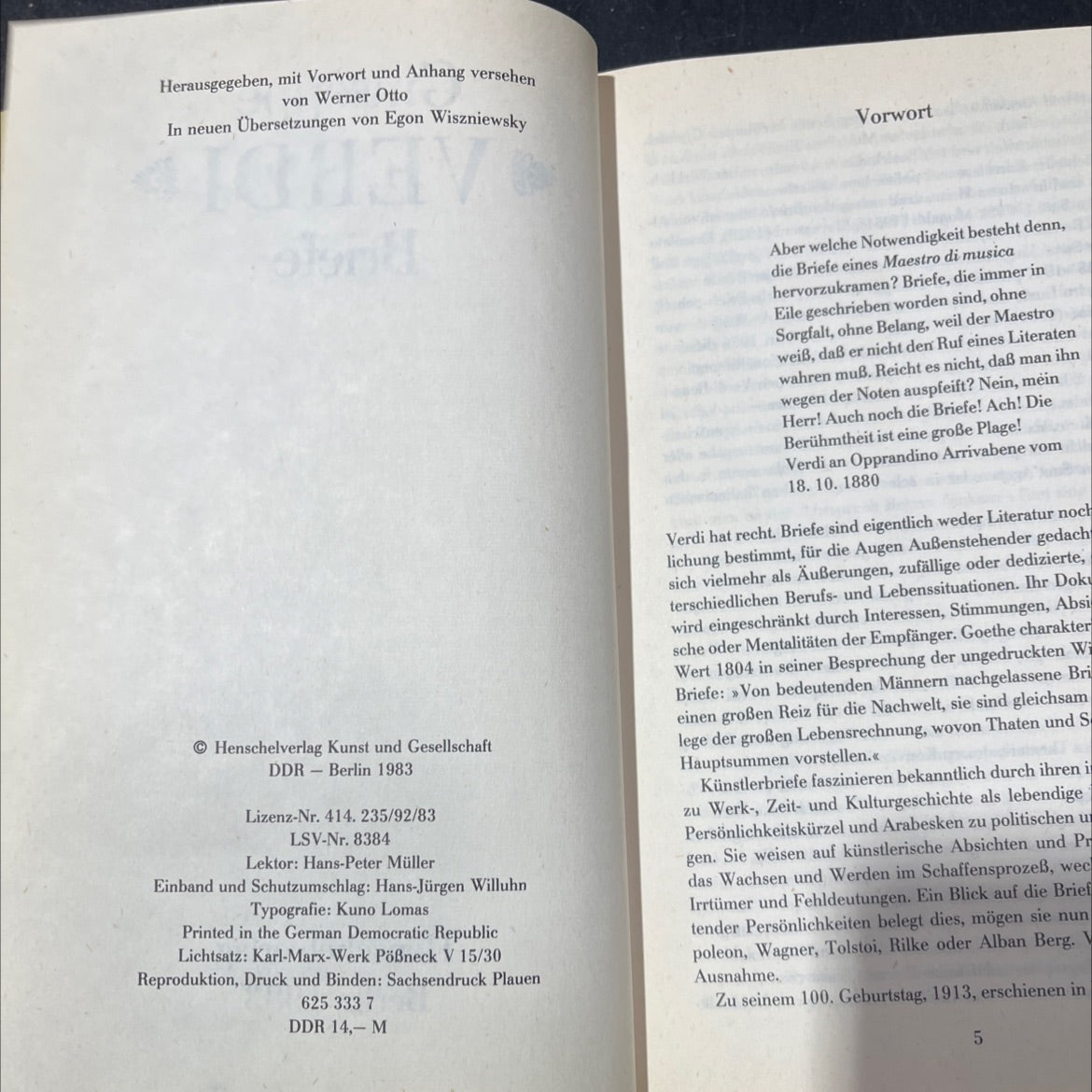 giuseppe verdi: letters book, by werner otto, 1983 Hardcover image 3