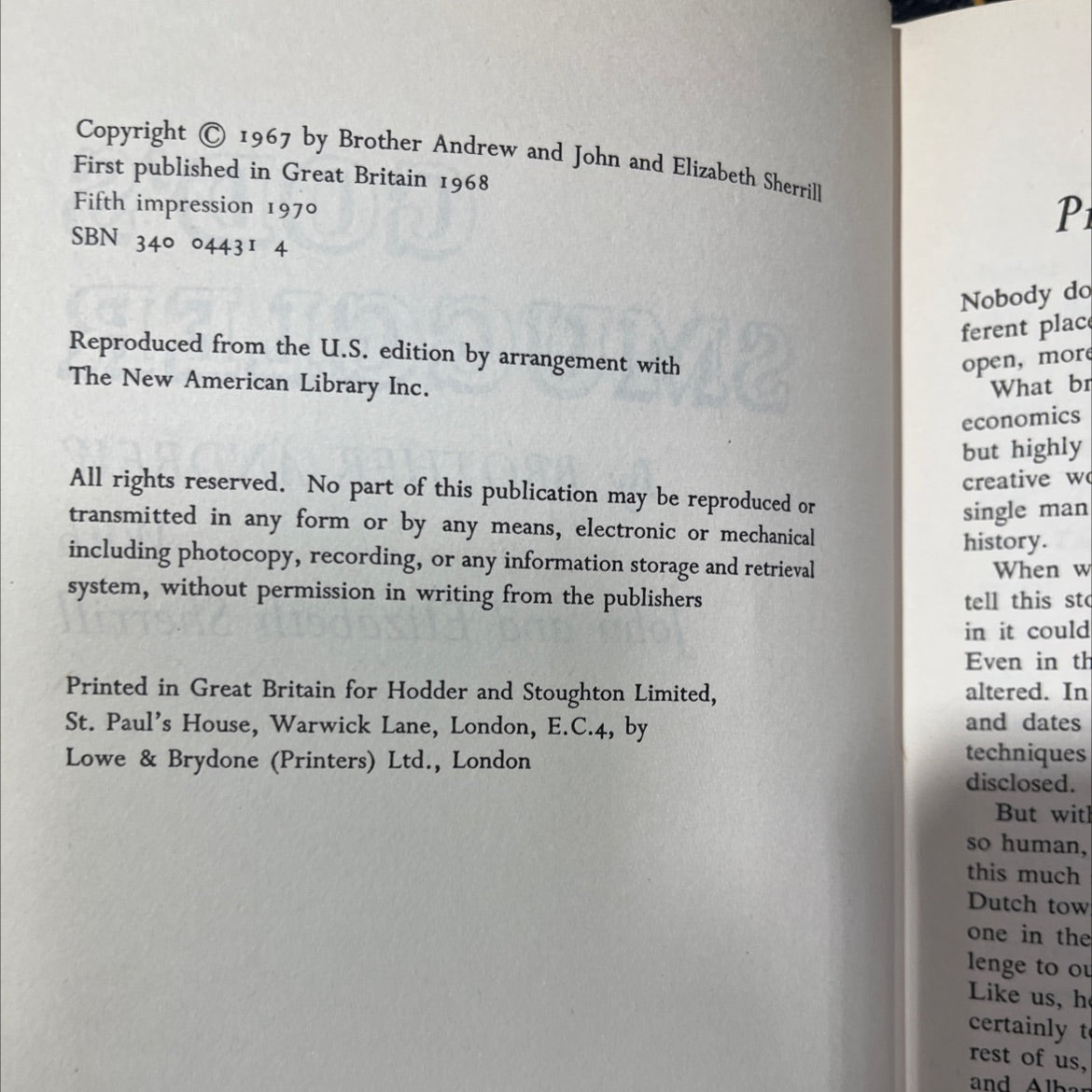 god's smuggler book, by brother andrew, 1970 Hardcover image 3