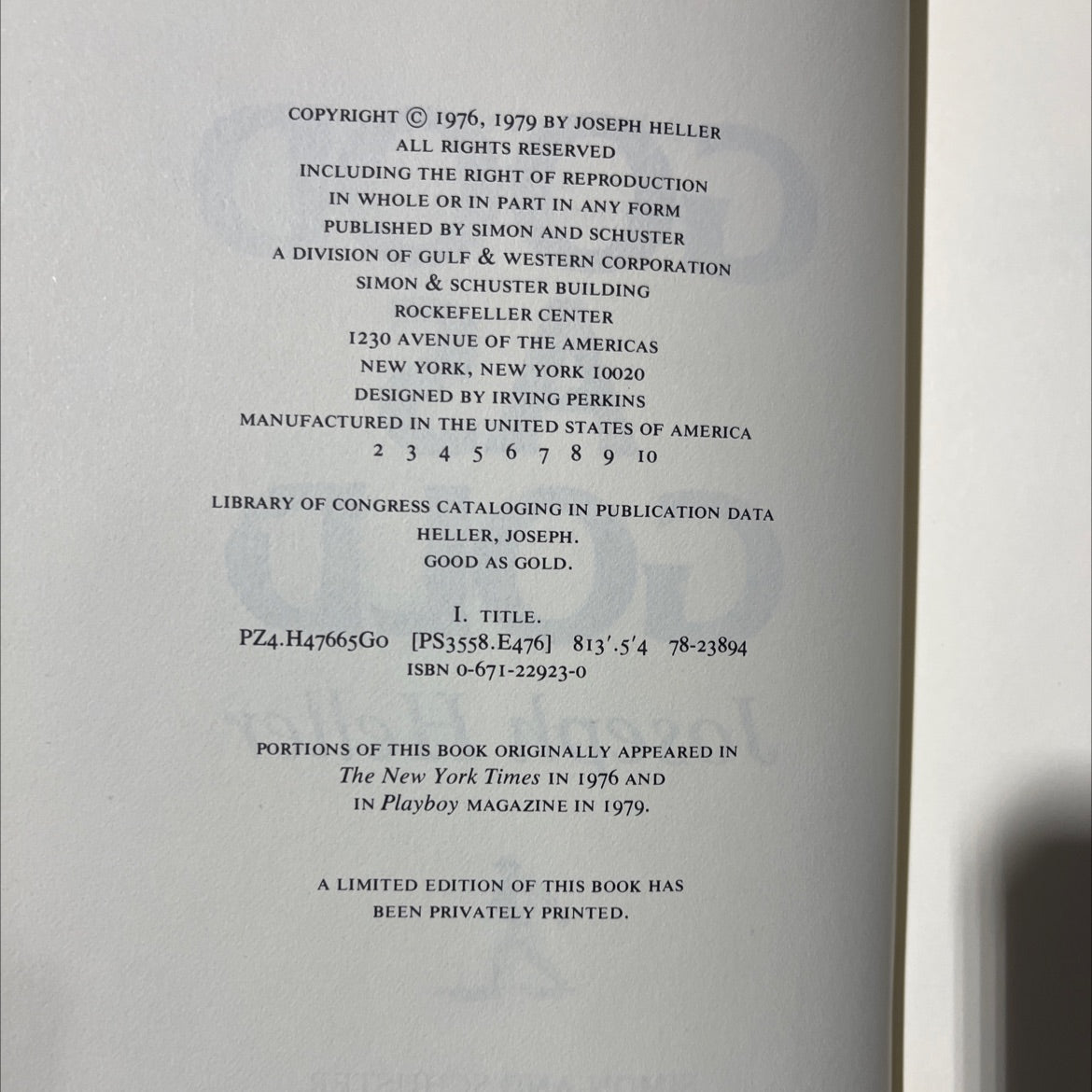 good as gold book, by joseph heller, 1979 Hardcover image 3